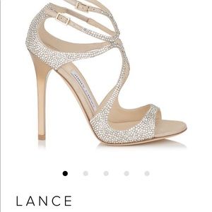 JIMMY CHOO 
Nude Suede Sandals with Crystals